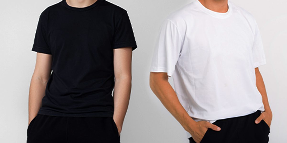 camiseta de preta de malha pv e camiseta branca de malha de algodão